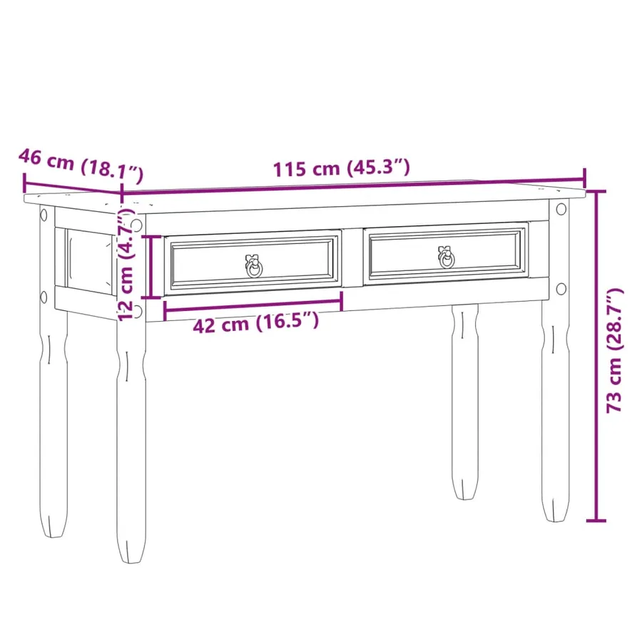 Table console Corona 115x46x73 cm bois de pin massif - 9