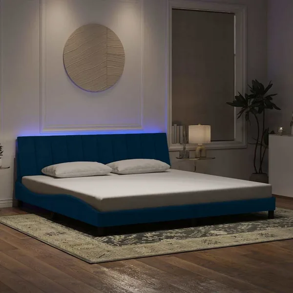 Cadre de lit avec LED sans matelas Hanko bleu 200x200 cm velours
