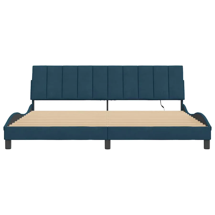 Cadre de lit avec LED sans matelas Hanko bleu 200x200 cm velours - 6