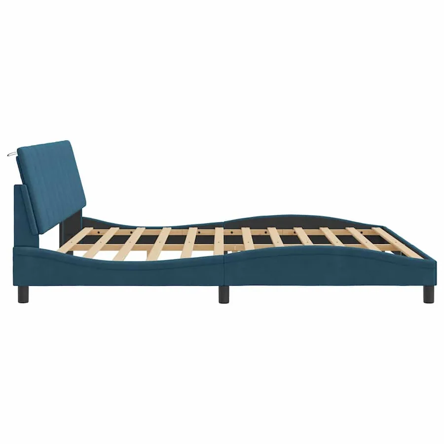 Cadre de lit avec LED sans matelas Hanko bleu 200x200 cm velours - 8