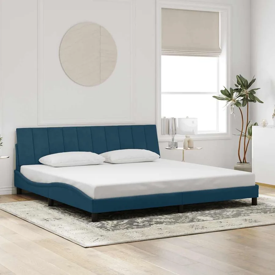 Cadre de lit sans matelas Hanko bleu 200x200 cm velours