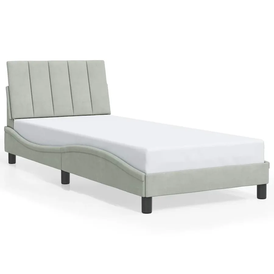 Cadre de lit sans matelas Hanko gris clair 90x190 cm velours - 2