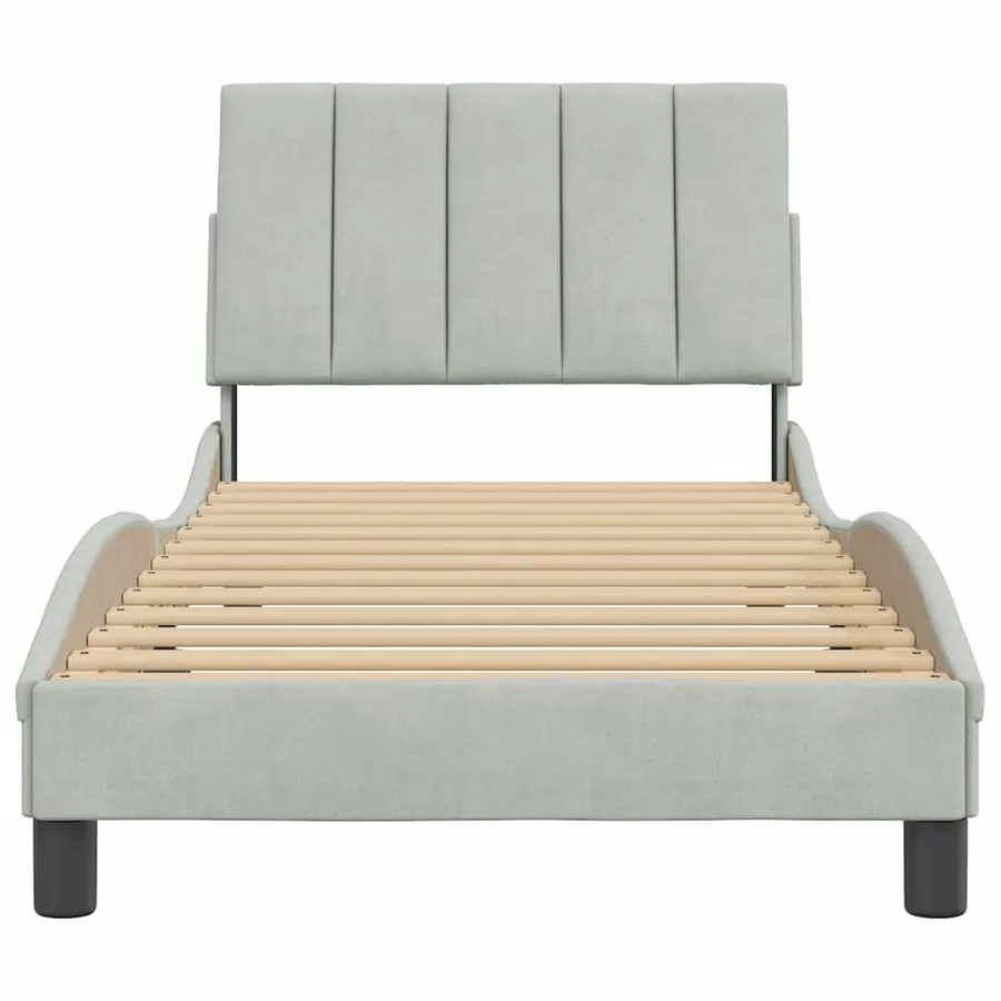 Cadre de lit sans matelas Hanko gris clair 90x190 cm velours - 5