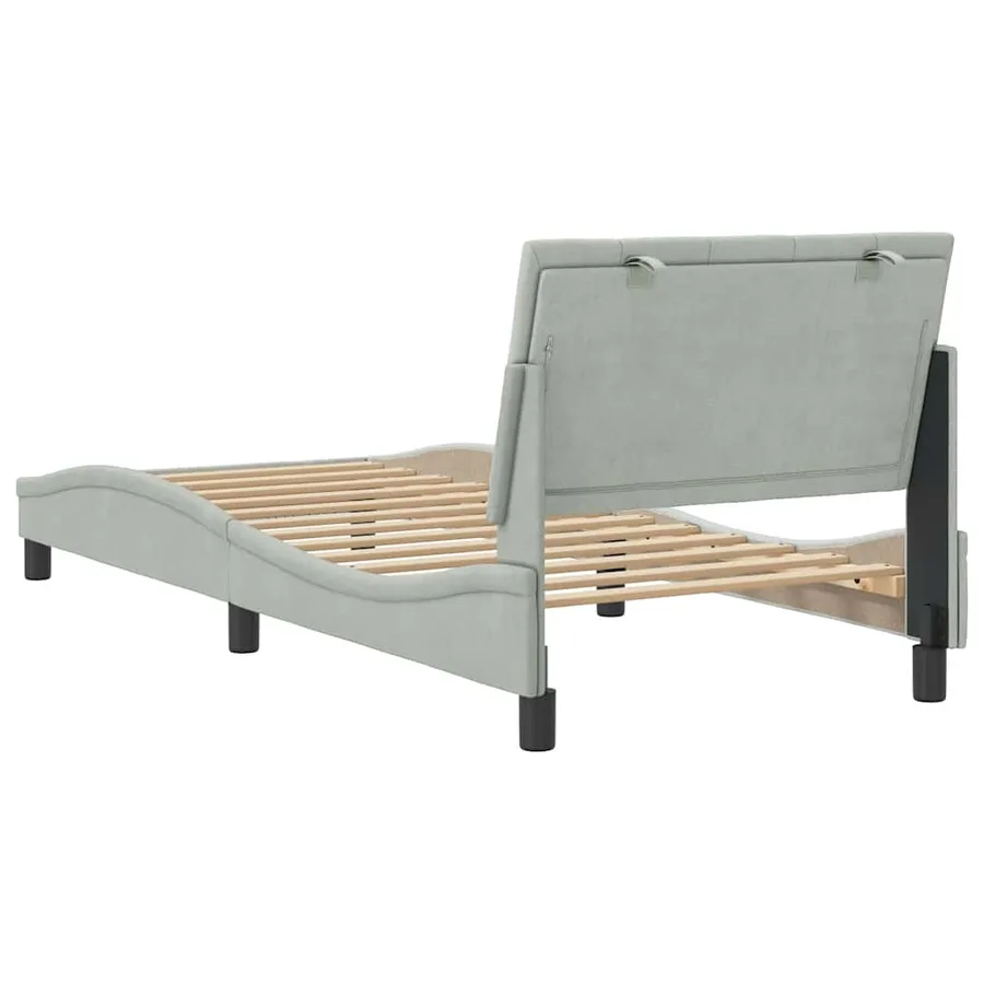 Cadre de lit sans matelas Hanko gris clair 90x190 cm velours - 7