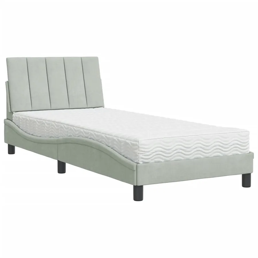 Lit avec matelas Hanko gris clair 90x190 cm velours - 2