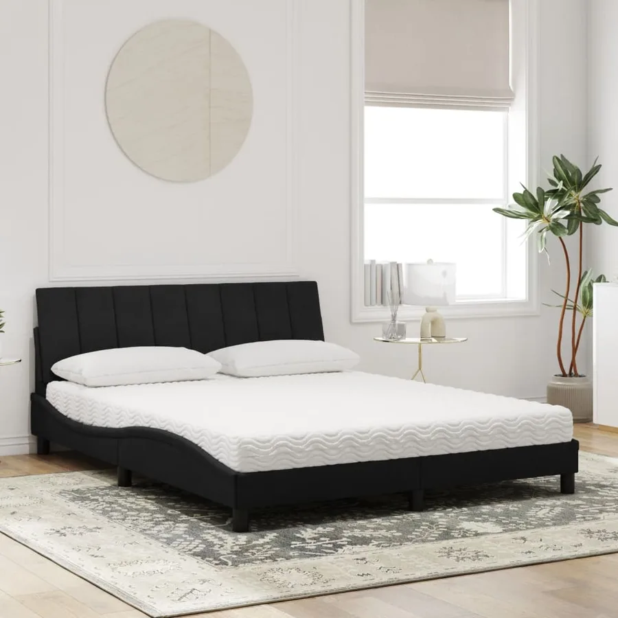Lit avec matelas Hanko noir 160x200 cm velours - 3