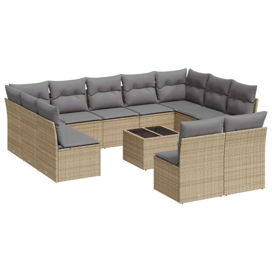Salon de jardin avec coussins 12 pcs beige résine tressée - 2
