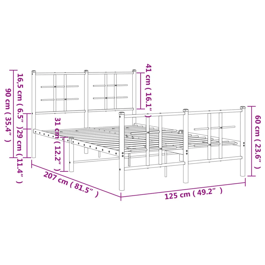 Cadre de lit métal sans matelas et pied de lit blanc 120x200 cm - 10