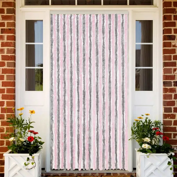 Rideau anti-mouches gris argenté et rose 100x230 cm chenille