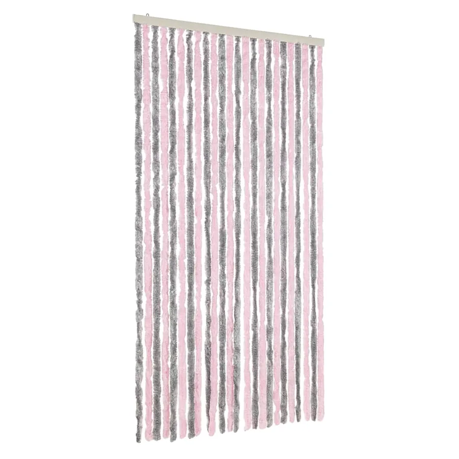 Rideau anti-mouches gris argenté et rose 100x230 cm chenille - 2