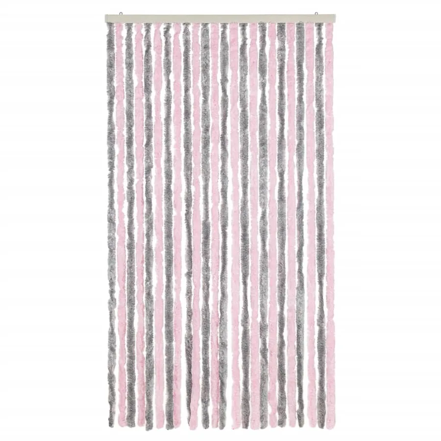 Rideau anti-mouches gris argenté et rose 100x230 cm chenille - 3