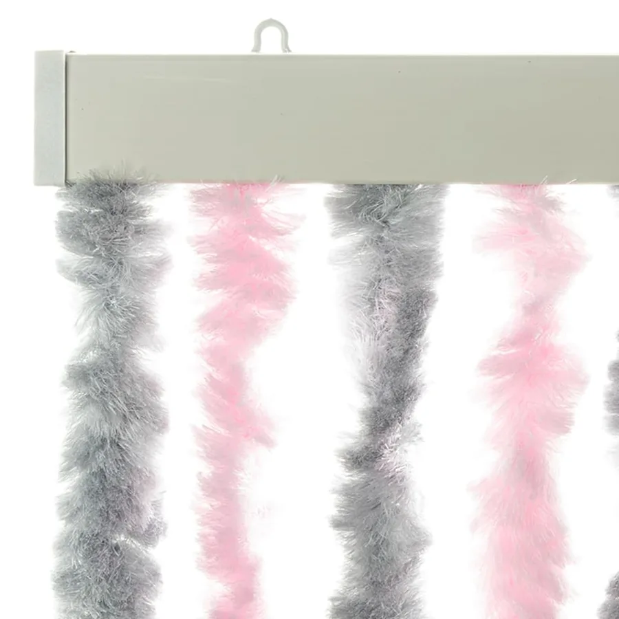 Rideau anti-mouches gris argenté et rose 100x230 cm chenille - 4