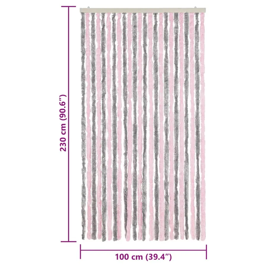 Rideau anti-mouches gris argenté et rose 100x230 cm chenille - 7