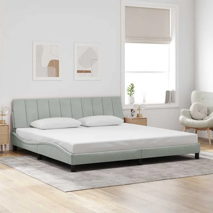 Cadre de lit sans matelas Hanko gris clair 200x200 cm velours