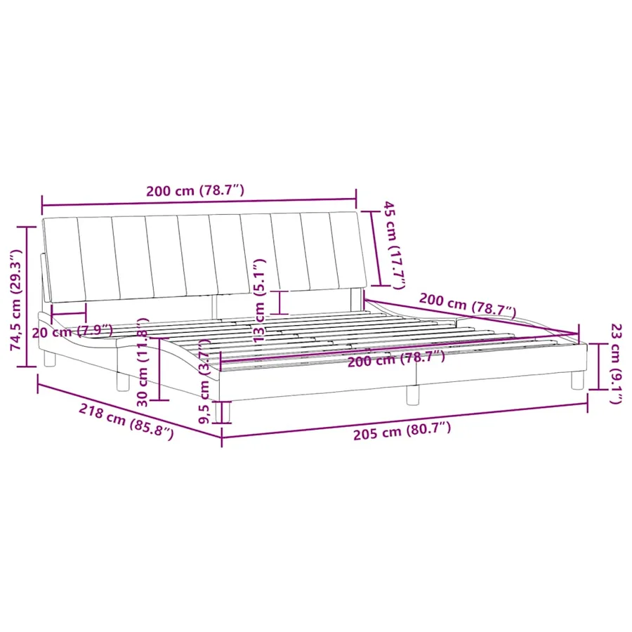 Cadre de lit sans matelas Hanko gris clair 200x200 cm velours - 12