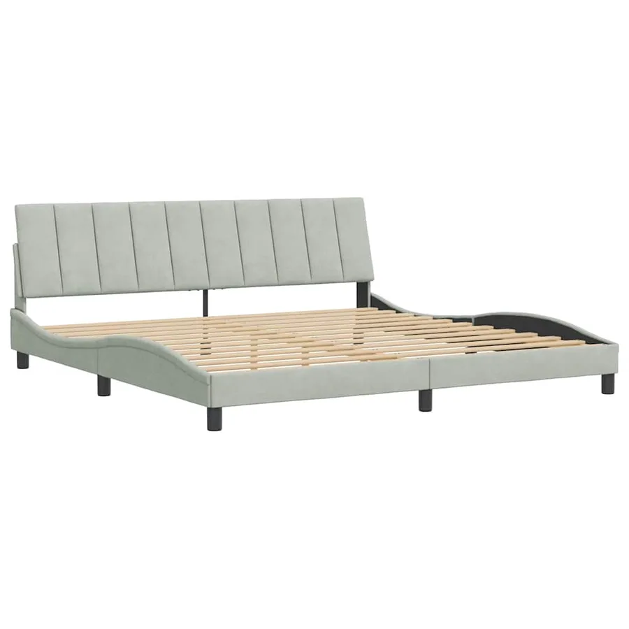Cadre de lit sans matelas Hanko gris clair 200x200 cm velours - 3
