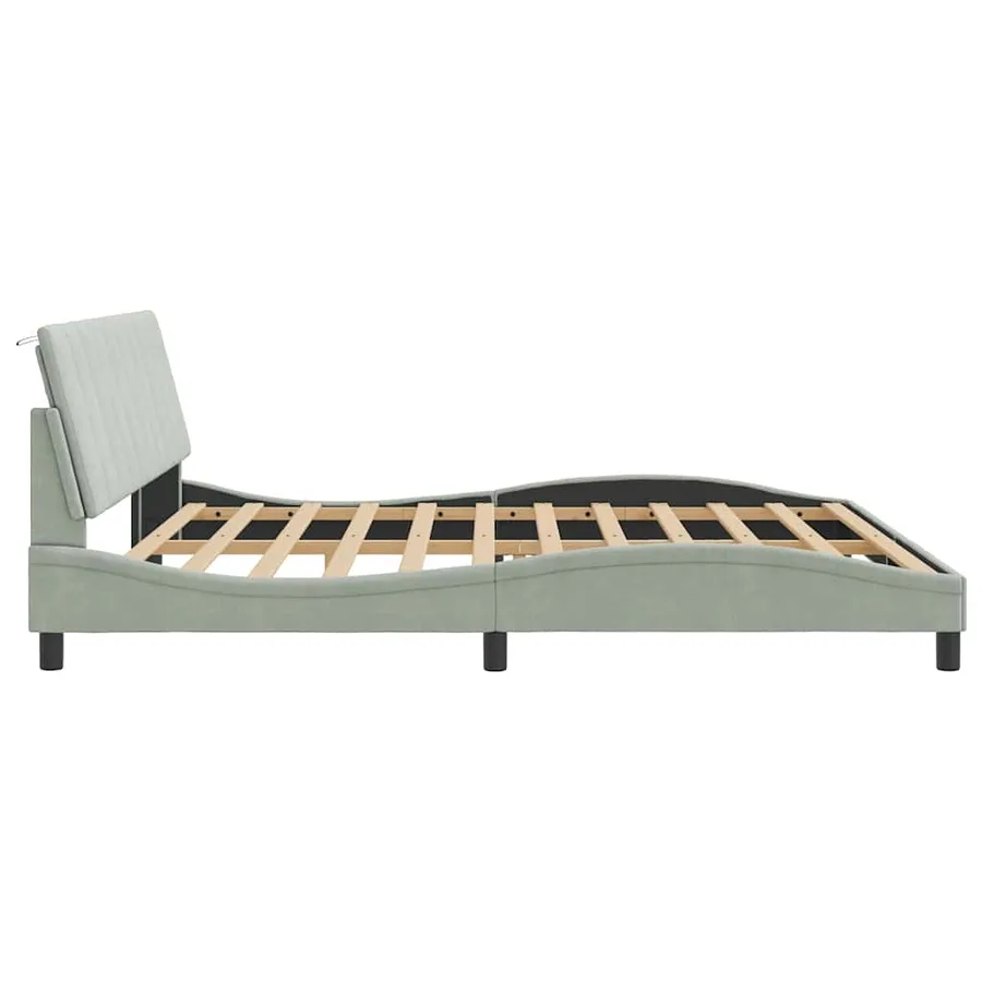 Cadre de lit sans matelas Hanko gris clair 200x200 cm velours - 6
