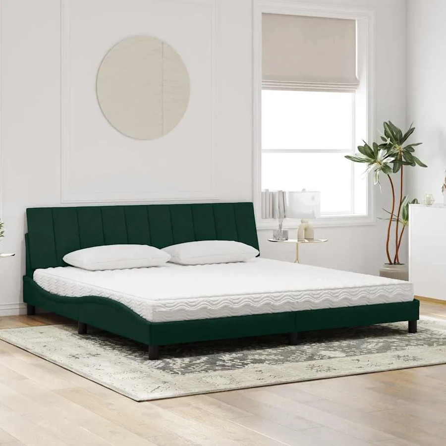 Lit avec matelas Hanko vert foncé 200x200 cm velours - 3
