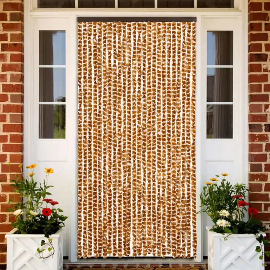 Rideau anti-mouches ocre et blanc 100x200 cm chenille
