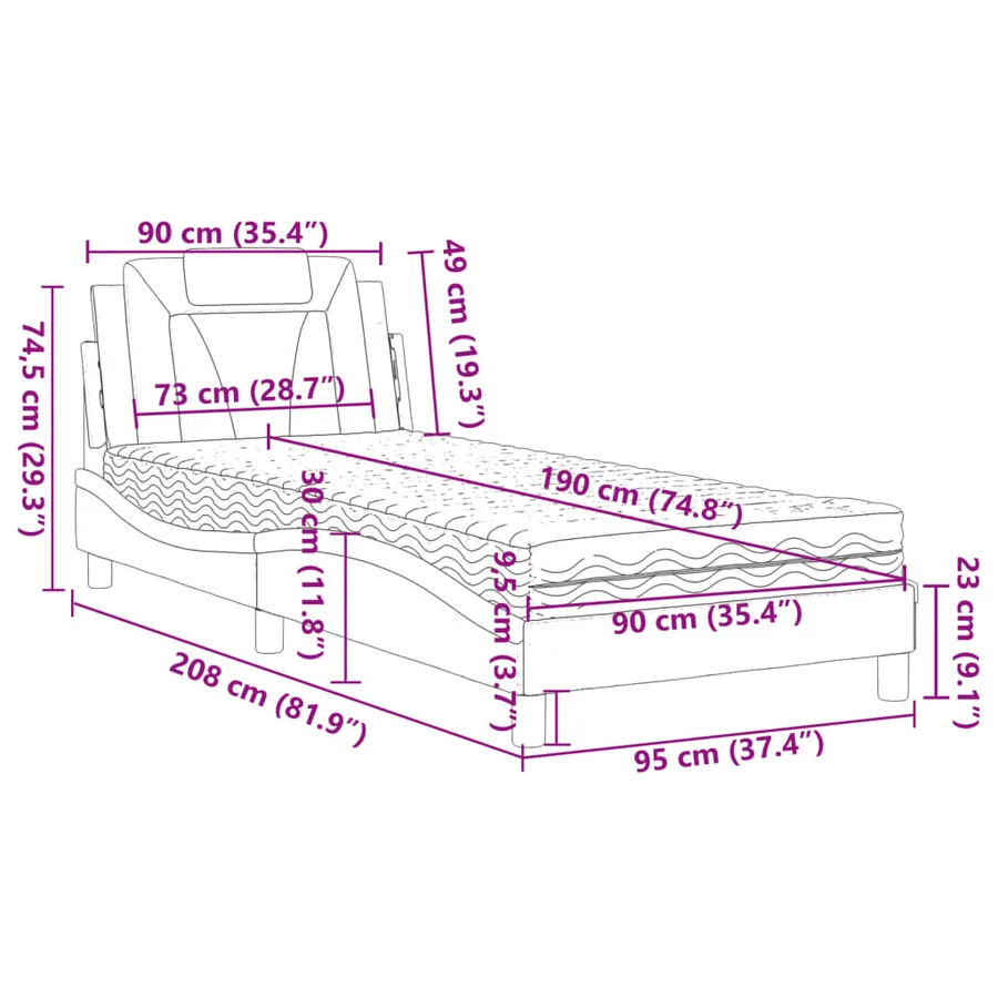 Lit Viana avec matelas blanc 90x190 cm similicuir - 11