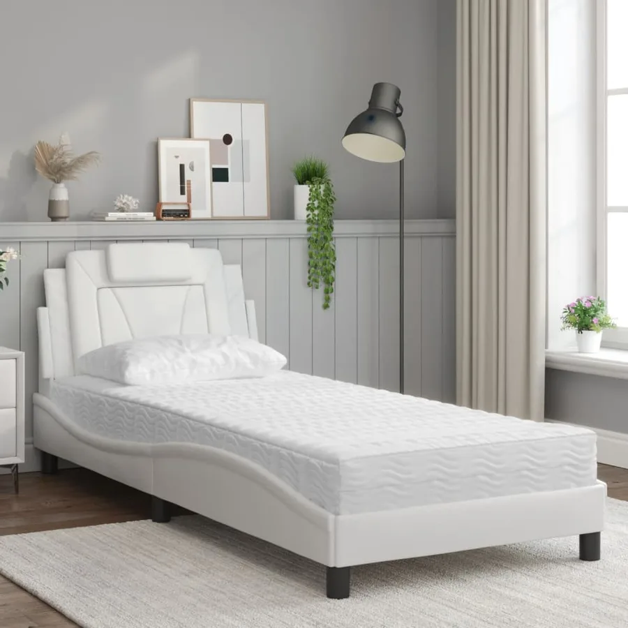 Lit Viana avec matelas blanc 90x190 cm similicuir - 3
