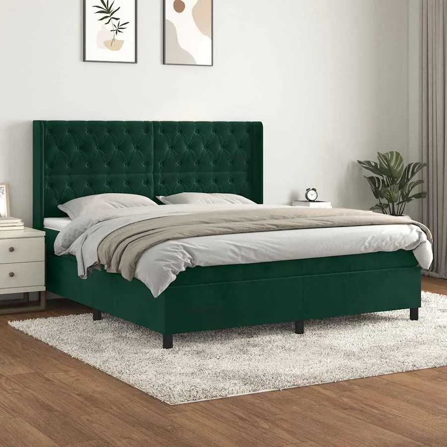 Sommier à lattes de lit et matelas Vert foncé 160x200cm Velours