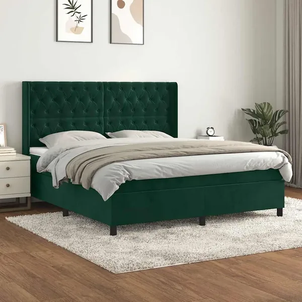 Sommier à lattes de lit et matelas Vert foncé 160x200cm Velours