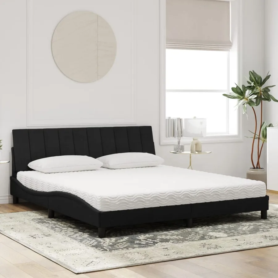 Lit avec matelas Hanko noir 180x200 cm velours - 3