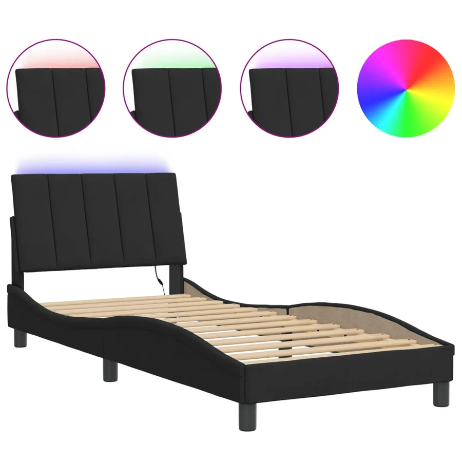 Cadre de lit avec LED sans matelas Hanko noir 90x190 cm velours - 2