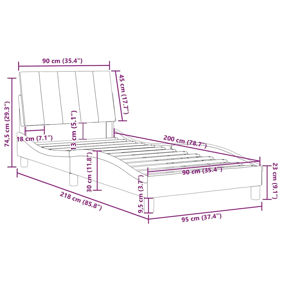 Cadre de lit sans matelas Hanko noir 90x200 cm velours - 12