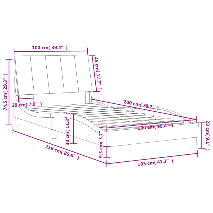 Lit avec matelas Hanko noir 100x200 cm velours - 10