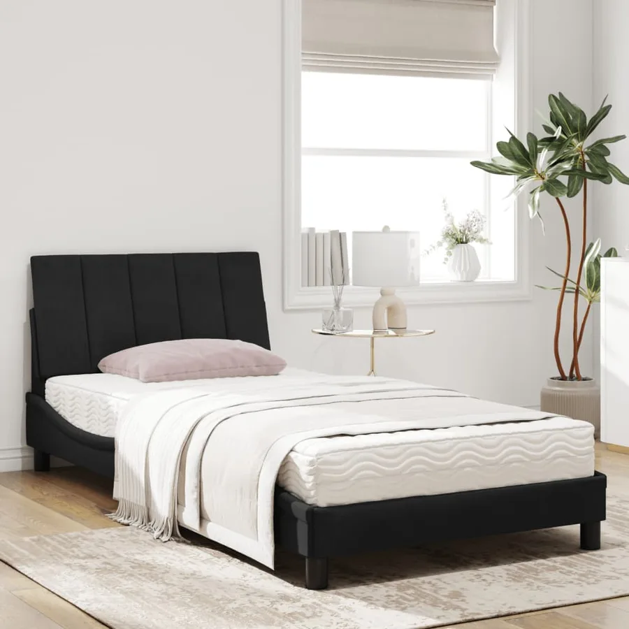Lit avec matelas Hanko noir 100x200 cm velours - 2