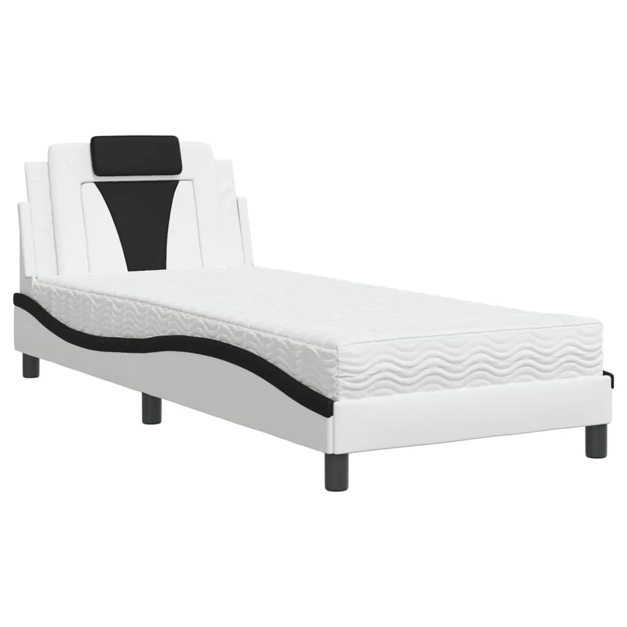 Lit Viana avec matelas blanc et noir 80x200 cm similicuir - 2