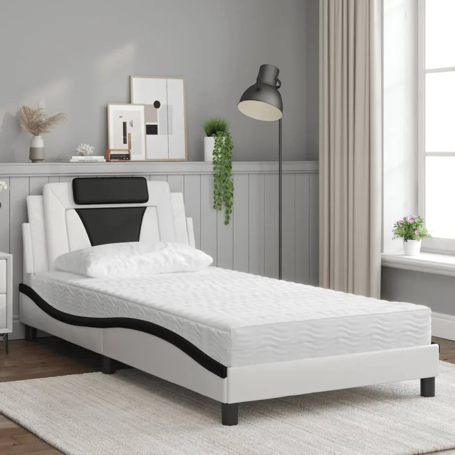 Lit Viana avec matelas blanc et noir 100x200 cm similicuir - 3