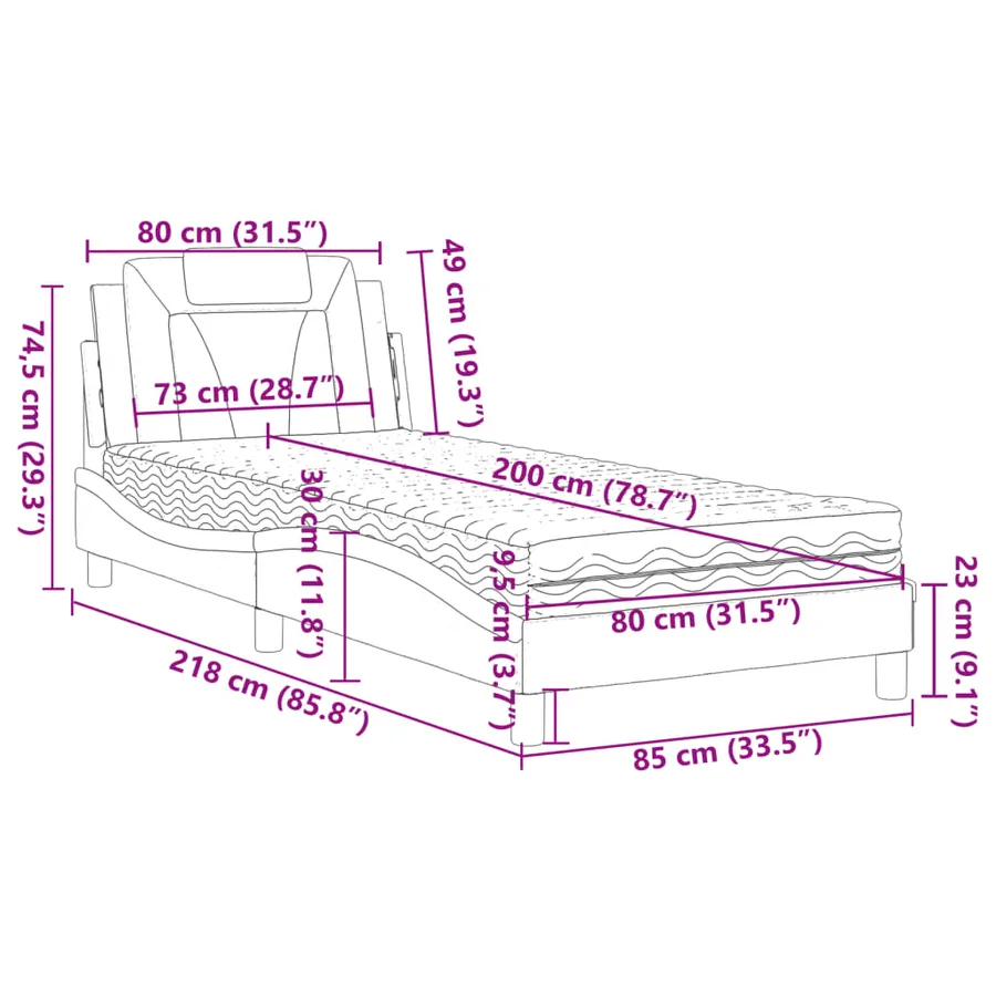 Lit Viana avec matelas blanc 80x200 cm similicuir - 11