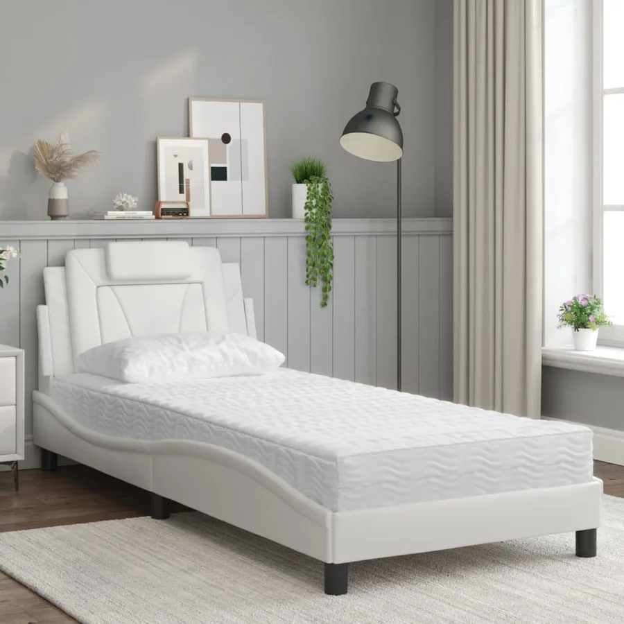 Lit Viana avec matelas blanc 80x200 cm similicuir - 3