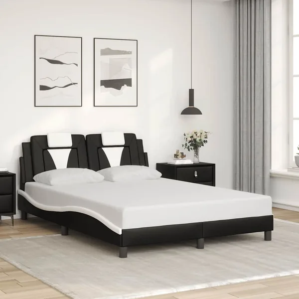 Cadre de lit Viana sans matelas noir et blanc 120x200 cm similicuir