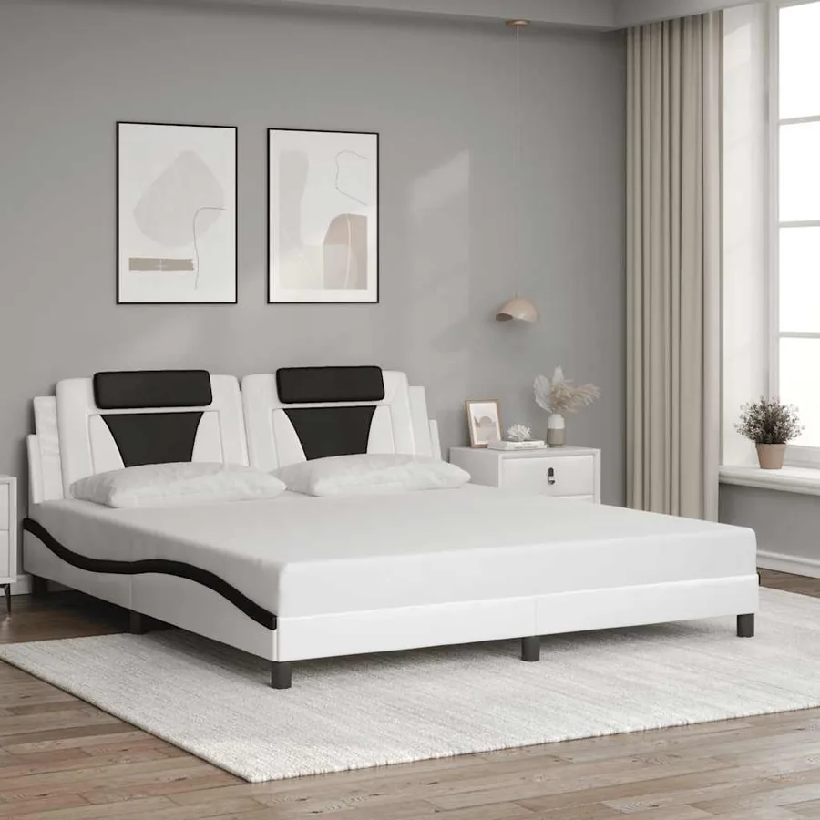 Cadre de lit Viana sans matelas blanc et noir 180x200 cm similicuir