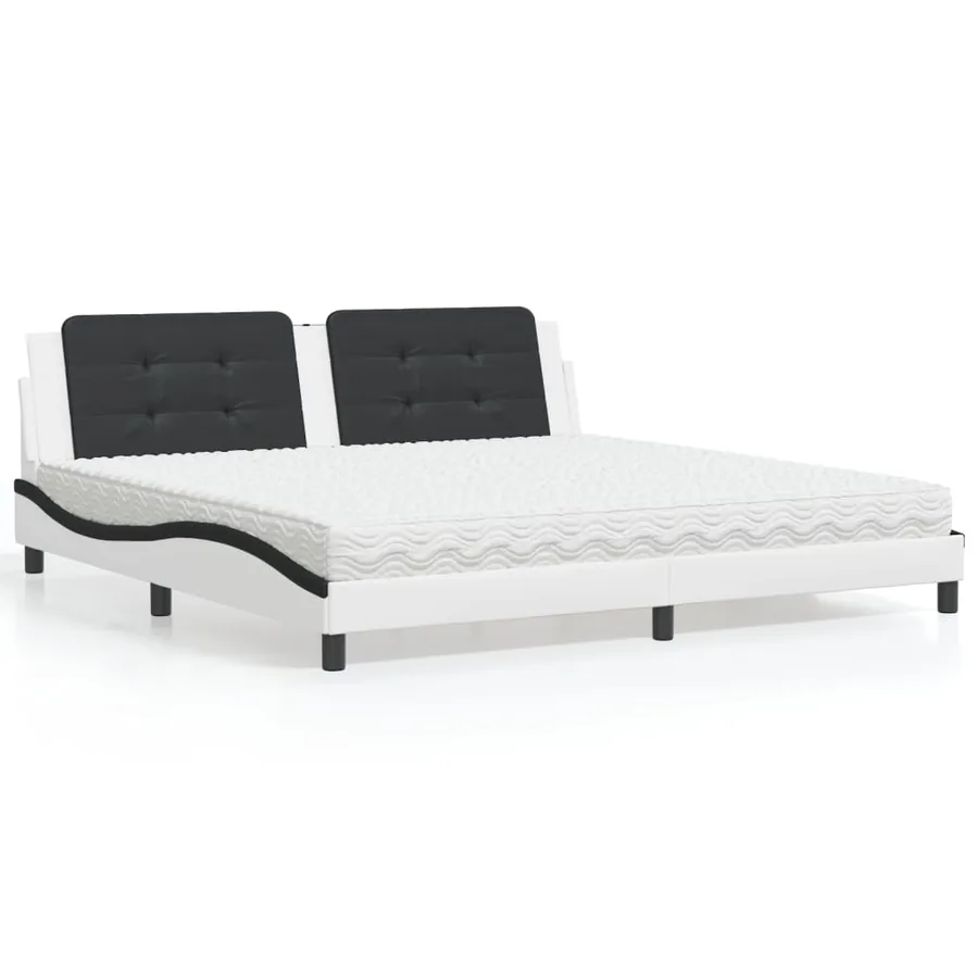 Lit avec matelas Zadar blanc et noir 200x200 cm similicuir