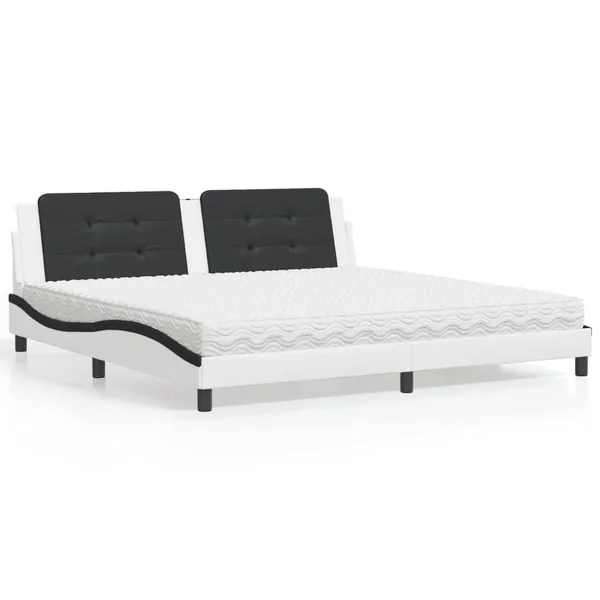 Lit avec matelas Zadar blanc et noir 200x200 cm similicuir