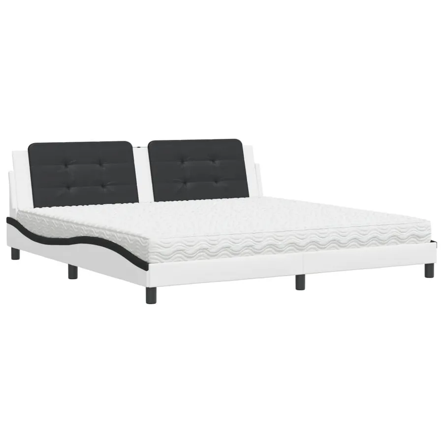 Lit avec matelas Zadar blanc et noir 200x200 cm similicuir - 2