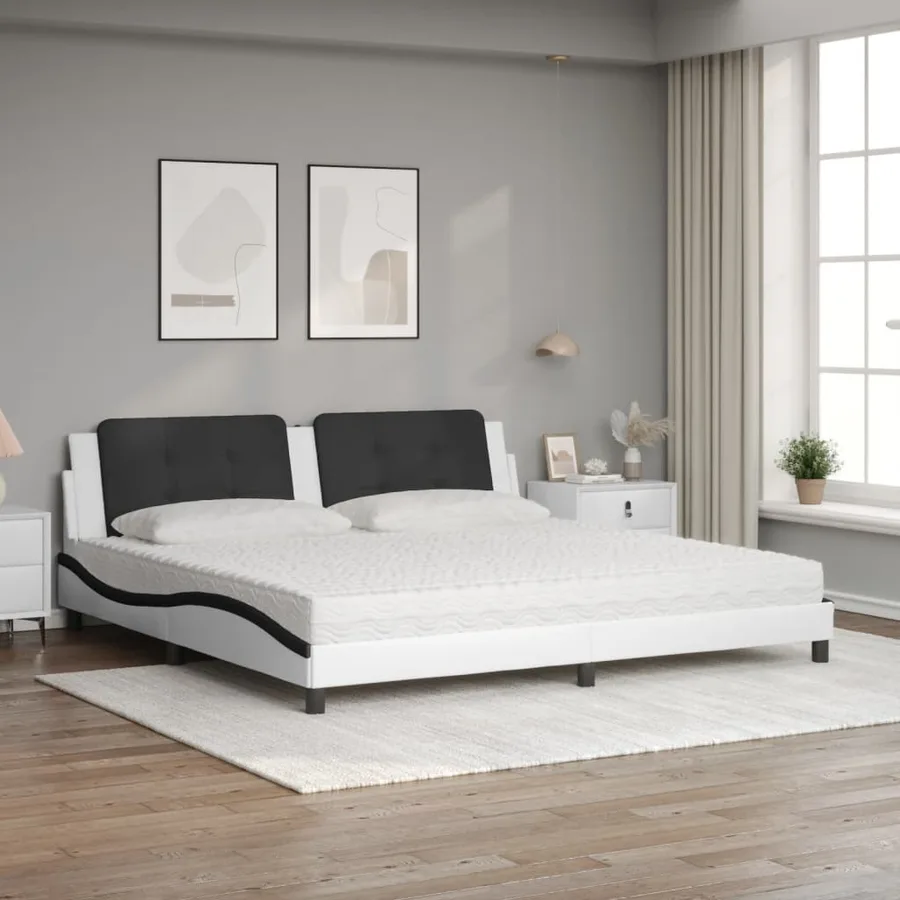 Lit avec matelas Zadar blanc et noir 200x200 cm similicuir - 3