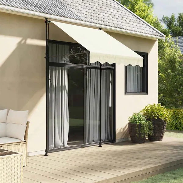 Auvent rétractable crème 150x150 m tissu et acier