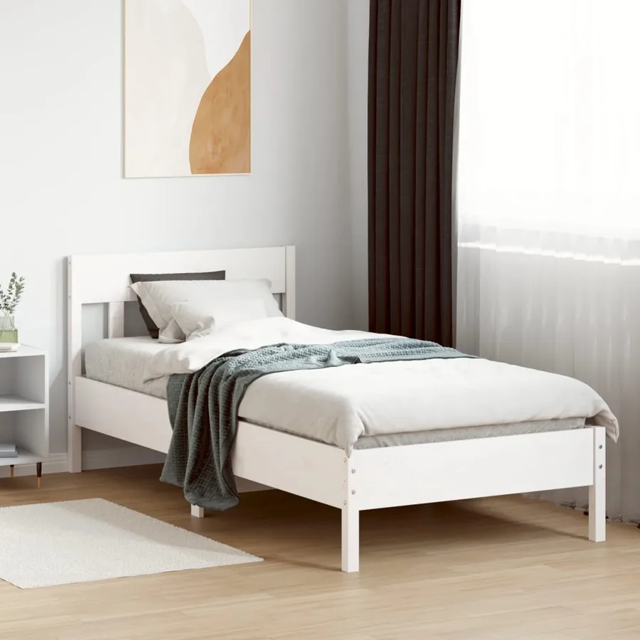 Cadre de lit sans matelas blanc 90x200 cm bois de pin massif - 3