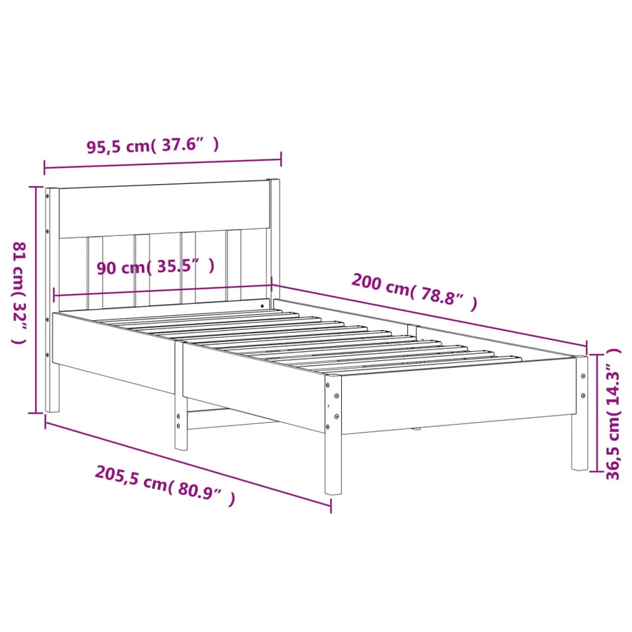 Cadre de lit sans matelas blanc 90x200 cm bois de pin massif - 9