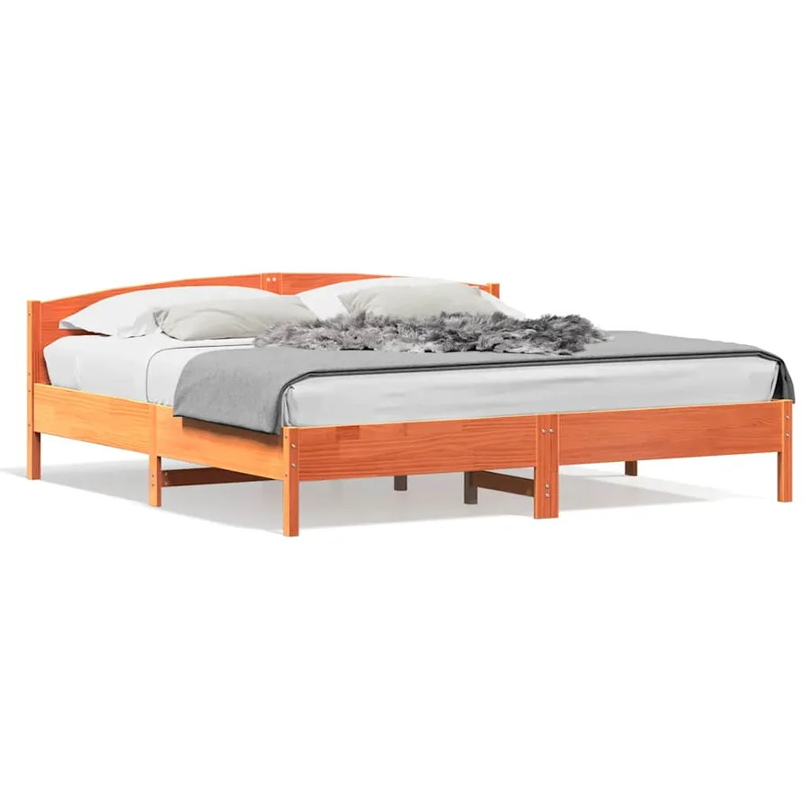 Cadre de lit sans matelas cire marron 180x200cm bois pin massif - 2