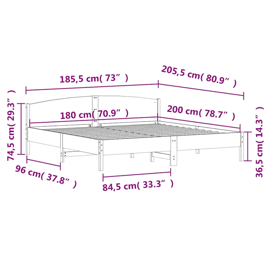 Cadre de lit sans matelas cire marron 180x200cm bois pin massif - 9