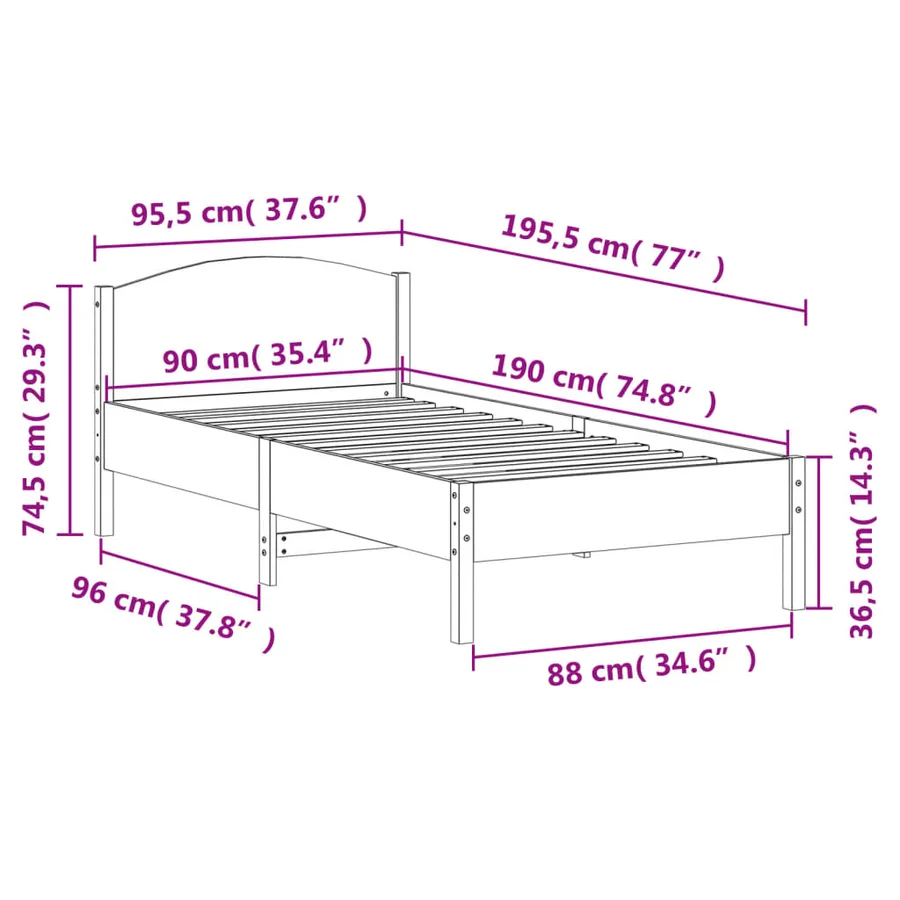Cadre de lit sans matelas cire marron 90x190 cm bois pin massif - 9