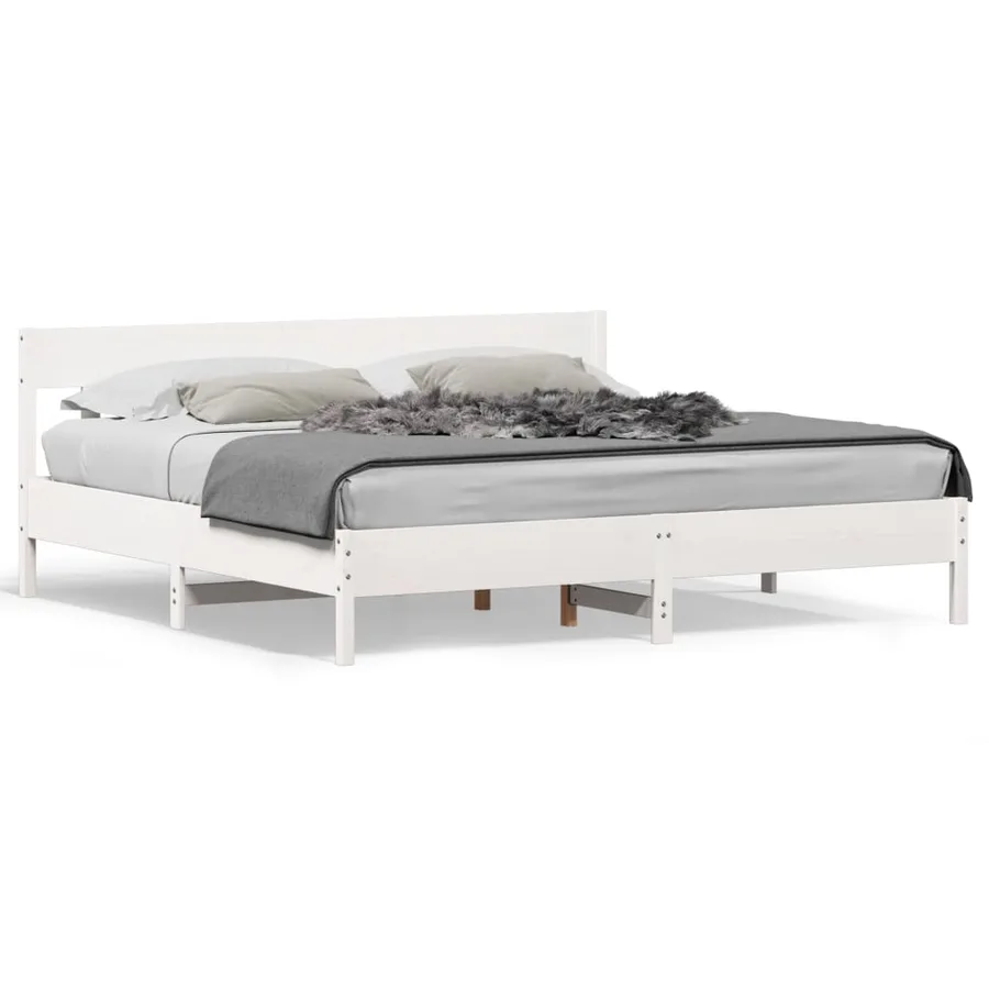 Cadre de lit sans matelas blanc 200x200 cm bois massif de pin - 2