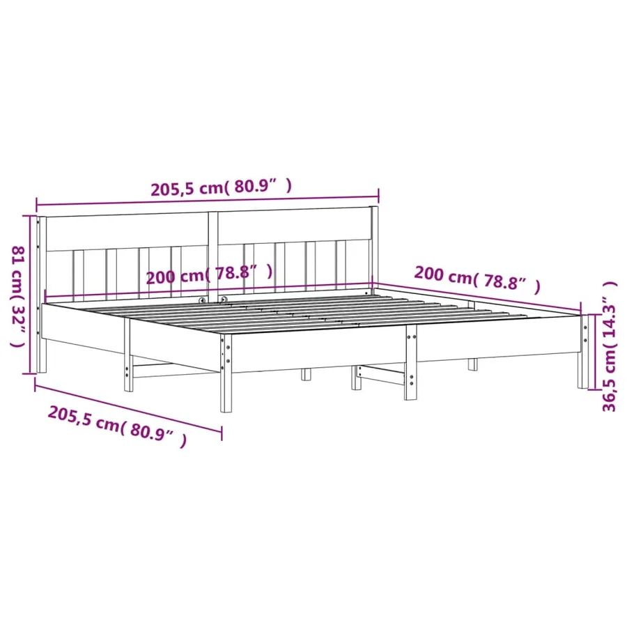 Cadre de lit sans matelas blanc 200x200 cm bois massif de pin - 9